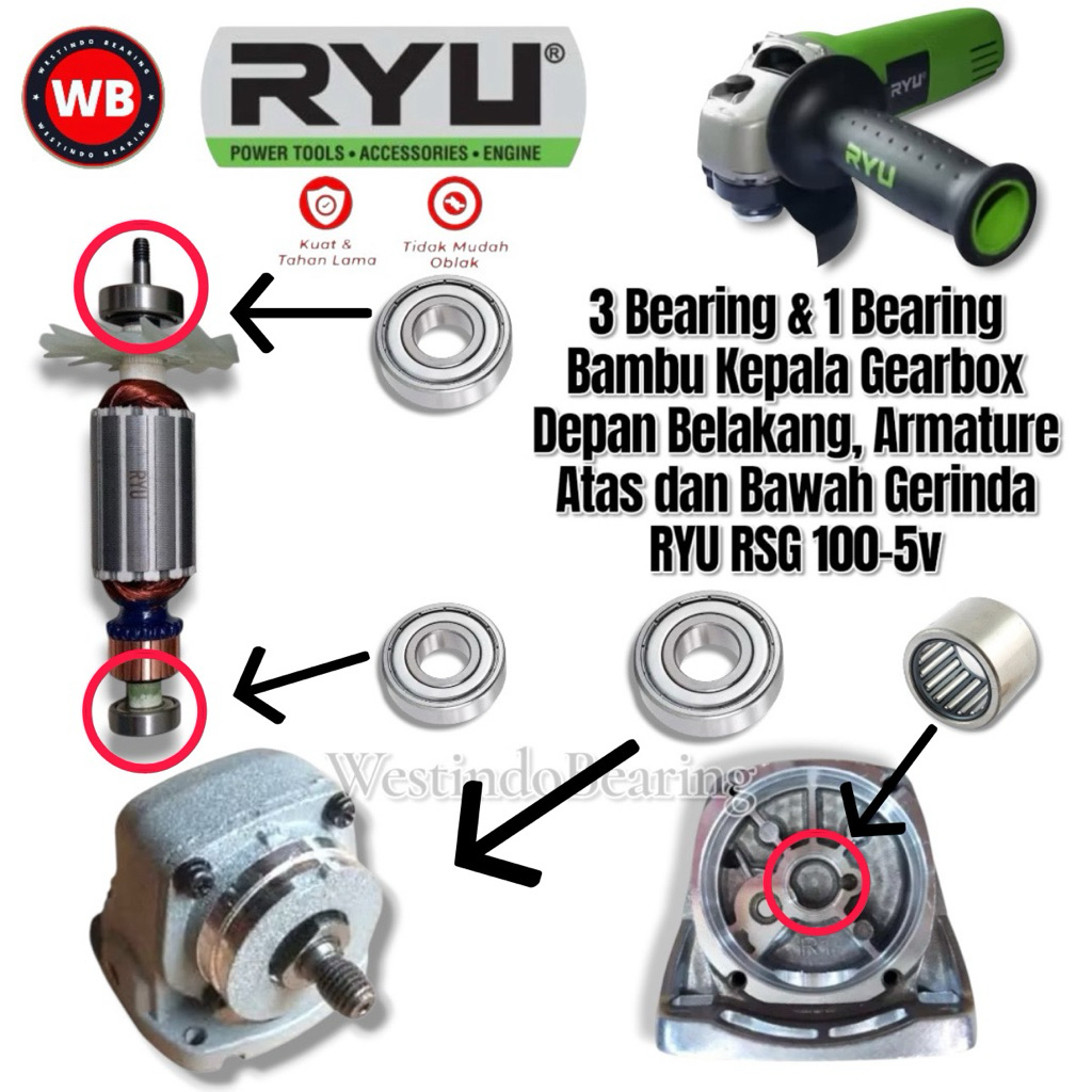 Jual Bearing Set 4pcs Gerinda Ryu RSG 100-5v Laher Bambu Laker Lahar ...