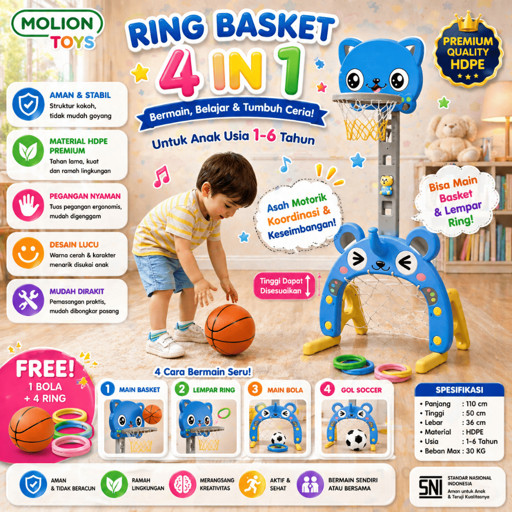 Jual Ring Basket Anak 4in1 MOLION TOYS M1501 –Karakter Kucing Lucu ...