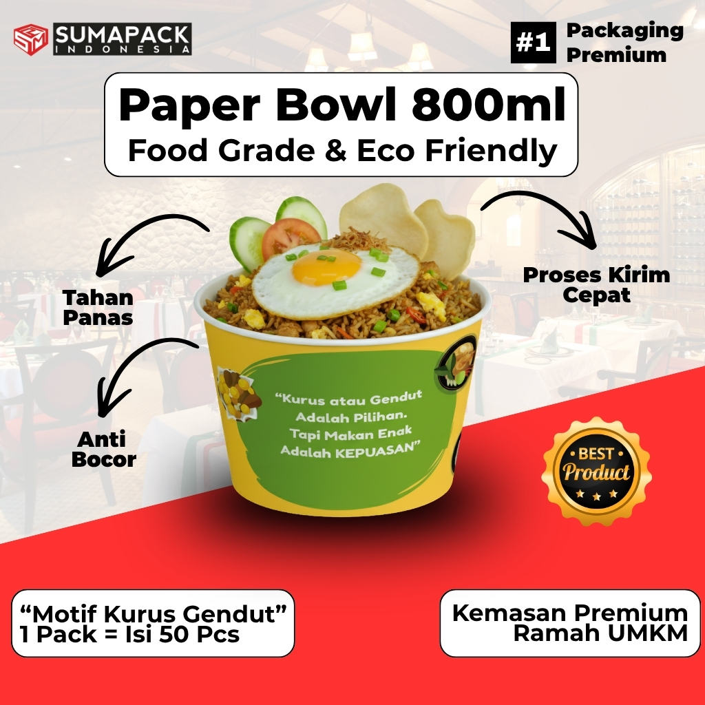 Jual Paper Bowl 800ml | Isi 50 Pcs | Motif Kurus Gendut | Rice Bowl ...