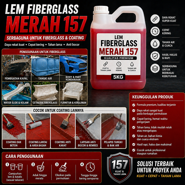 Jual Lem Fiberglass Merah 157 5Kg + Katalis 100 Gram Baru untuk ...