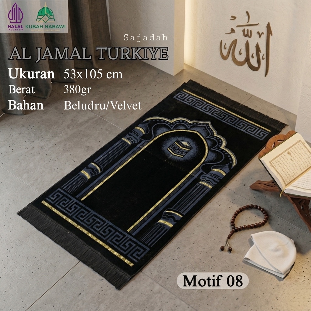 AL JAMAL TURKIYE Black Series 53x105cm Sajadah Turki Bludru HalusTebal Premium Elegan Minimalis Kado