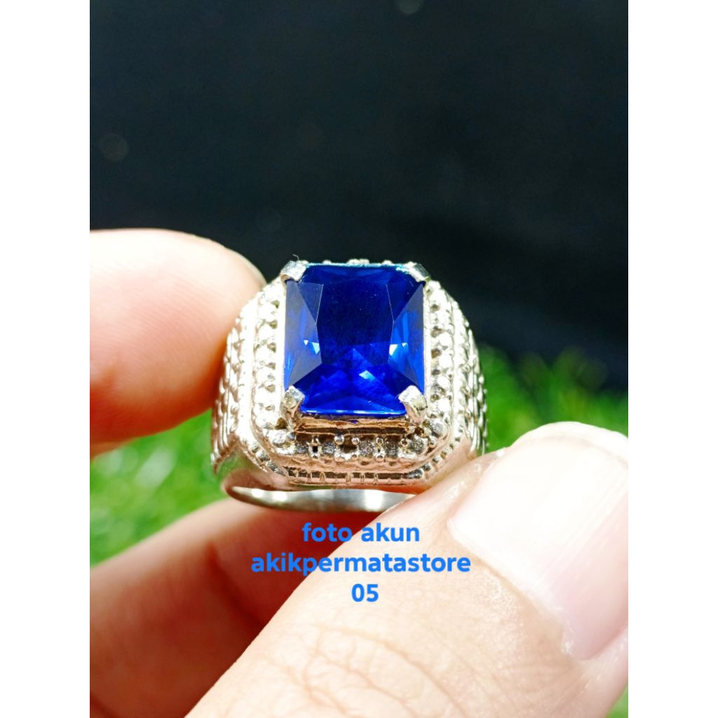 Jual CINCIN PERMATA KING BLUE SAFIR MODEL KOTAK TAMPILAN ELEGANT ...