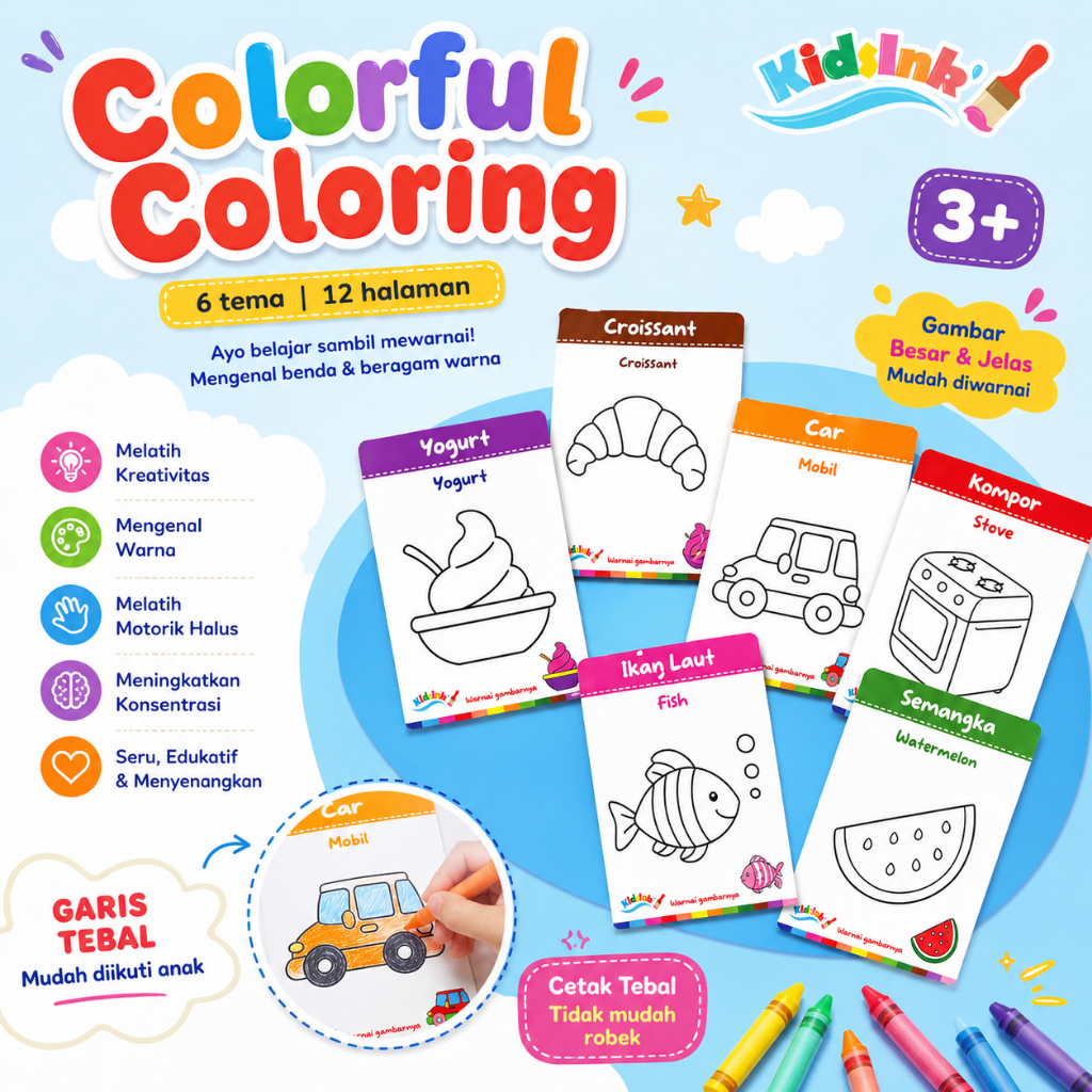 Jual [EDUFUNTOYS] Colorful Coloring Page Mainan Mewarnai 12 Lembar ...