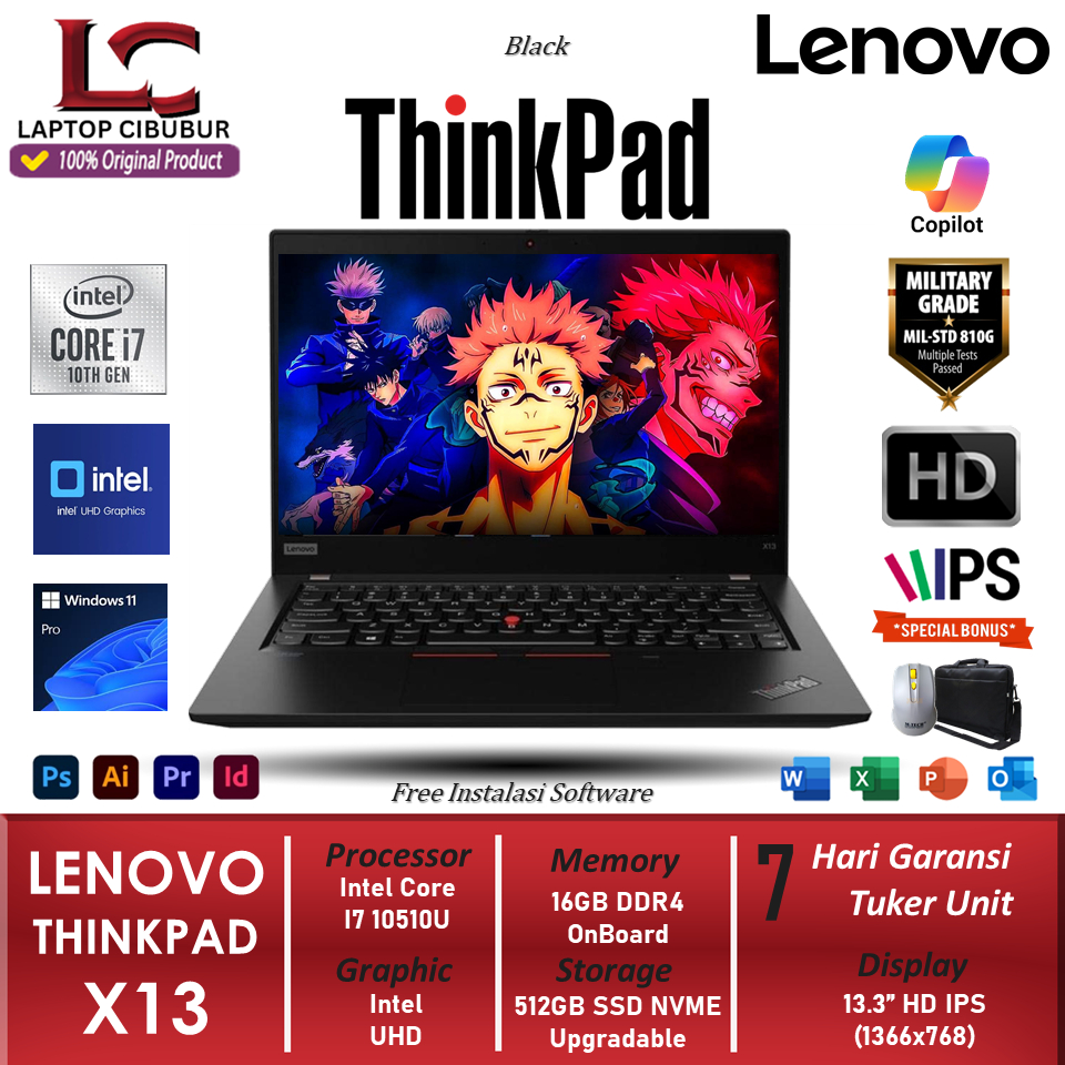 Jual Lenovo Thinkpad X13 Intel Core i7 10510U RAM 16GB 512GB SSD
