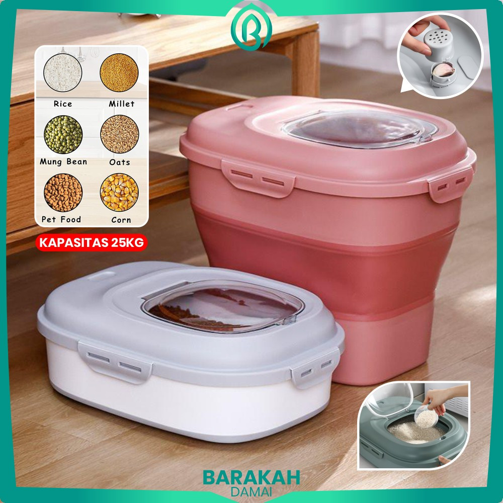 Jual Tempat Penyimpanan Beras Lipat 25kg / Dispenser Beras Free Cangkir ...