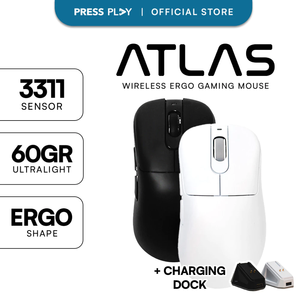 Press Play ATLAS Ergo Ultralight Wireless Gaming Mouse