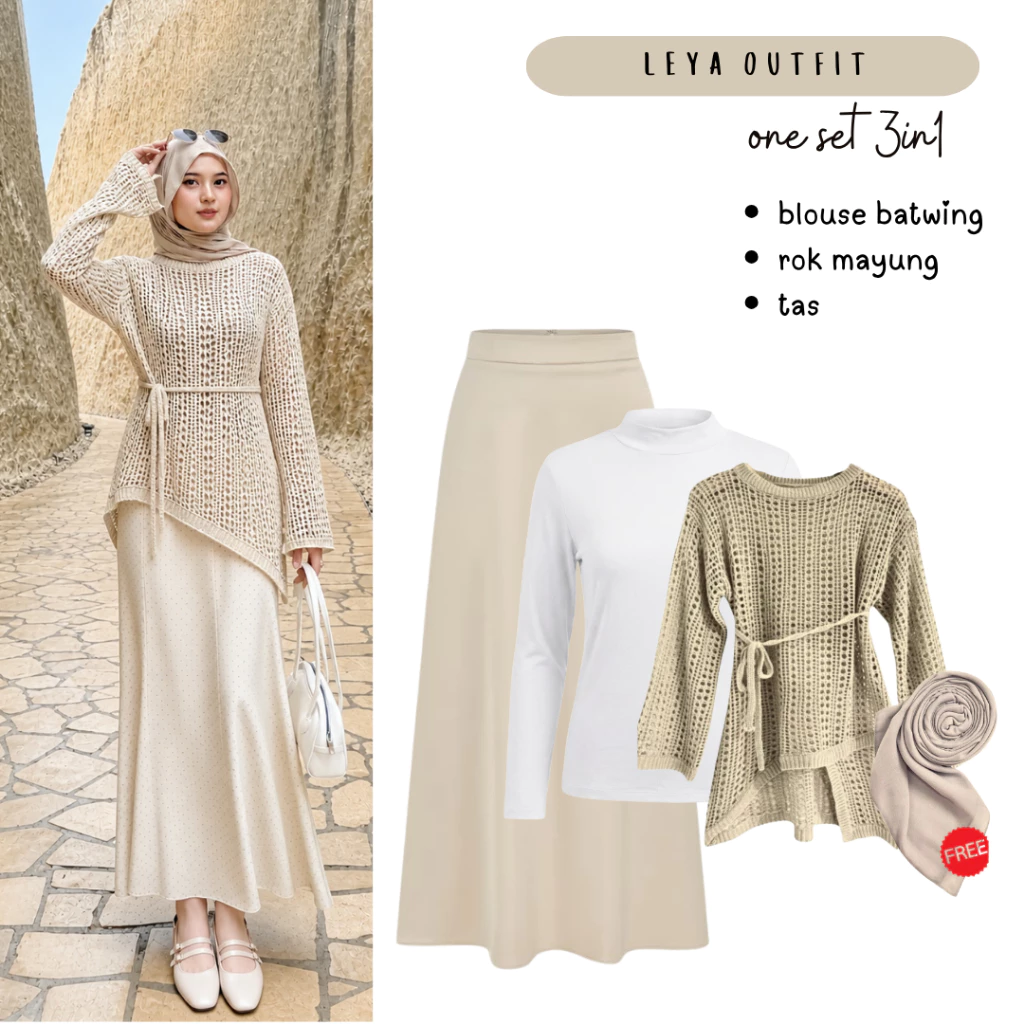 Setelan Outfit Pantai Wanita | Outer Jaring, Inner, Rok Mayung | One Set Remaja Kekinian - FC105