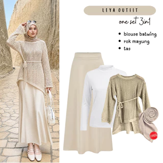 Setelan Outfit Pantai Wanita | Outer Jaring, Inner, Rok Mayung | One Set Remaja Kekinian - FC105