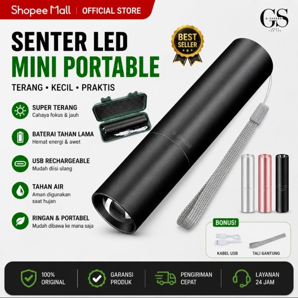 Jual G-SPEEDS Senter LED Travel Mini Portable USB Rechargeable Dengan ...