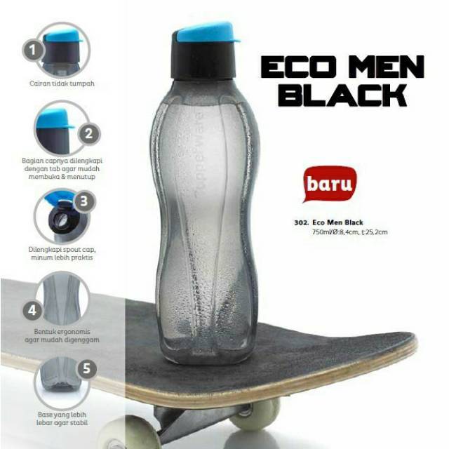 Jual eco man 750 ml Tupperware botol eco flip hitam | Shopee Indonesia