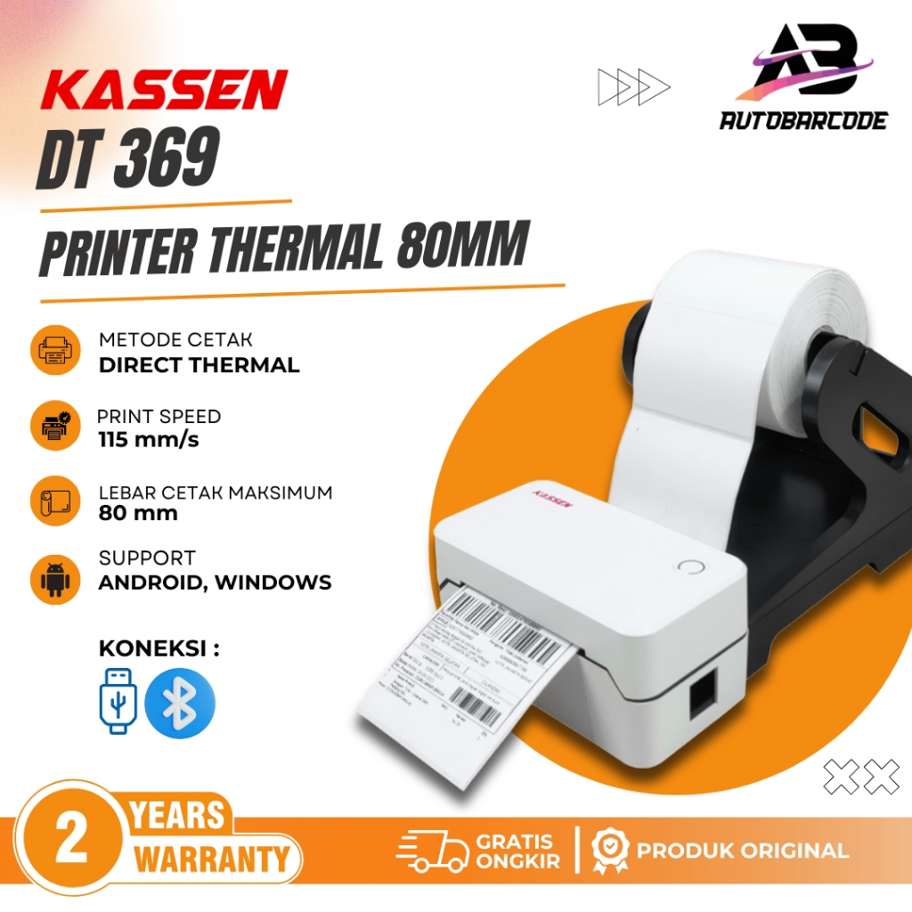 Jual Kassen DT 369 Printer Label Thermal Bluetooth Usb Barcode Resi ...