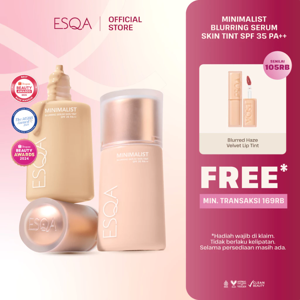 ESQA Minimalist Blurring Serum Skin Tint kemasan tube dengan hasil akhir velvet