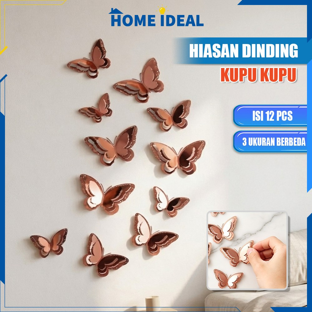 Stiker Dinding Kupu Kupu 3D  Isi 12PCS Tempelan Hiasan Dinding Cantik / Sticker Butterfly Dekorasi Dinding Praktis Aesthetic HI C1612