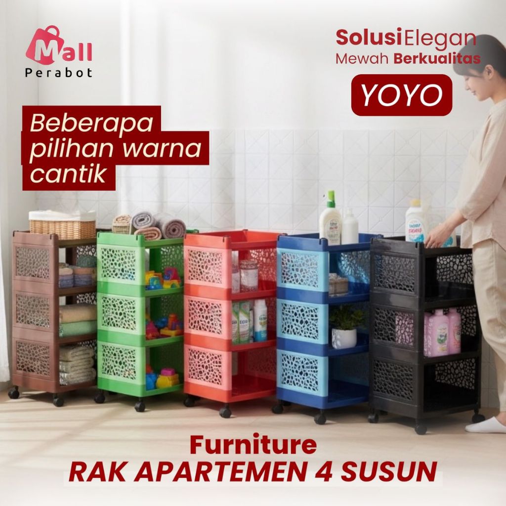 Jual Mall Perabot | Rak Susun Yoyo Plastik 4 Tingkat dengan Roda Rak ...