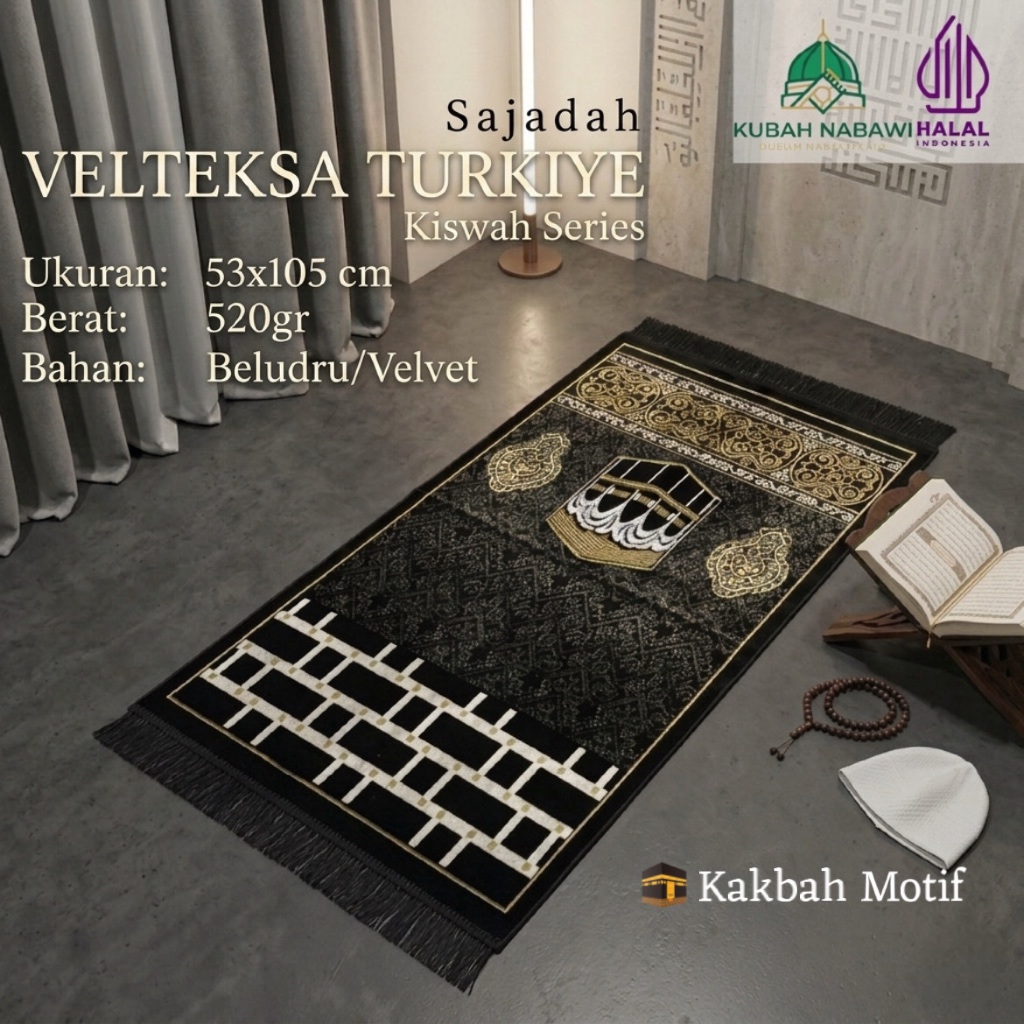 VELTEKSA KISWAH PREMIUM 53X105cm |Sajadah Kiswah beludru premium halus tebal empuk mewah elegan kado