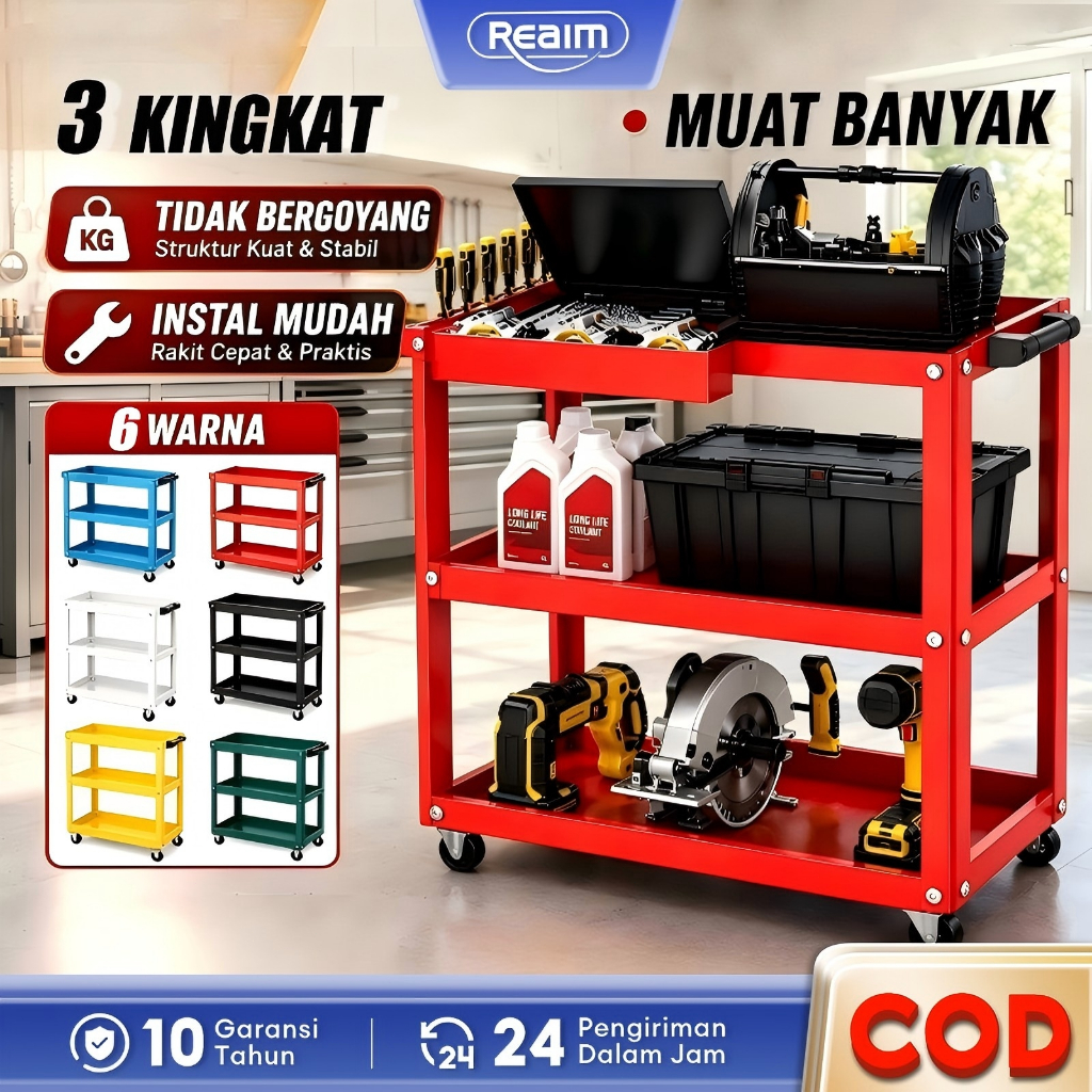 Jual Reaim Lemari Perkakas 3 Susun Heavy Duty 150kg - Tool Cart Rak ...