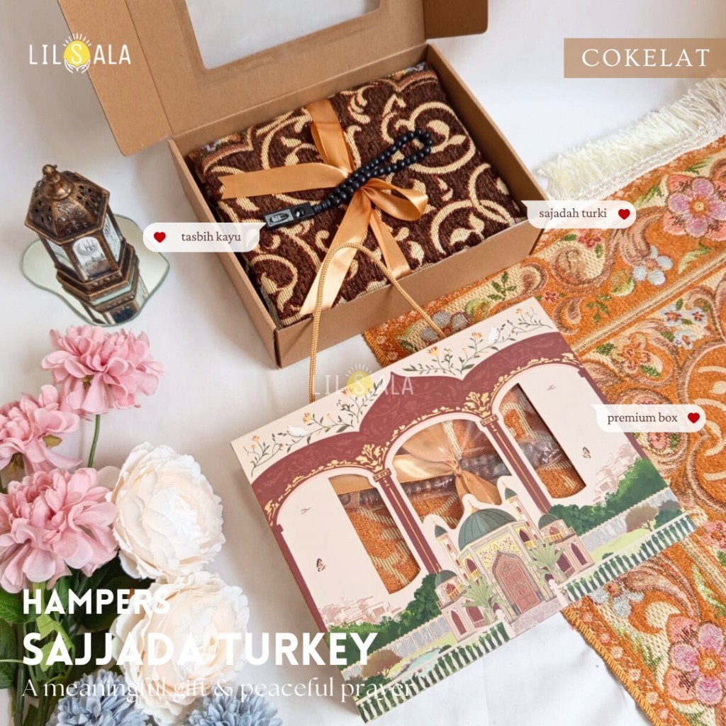 LILSALA Hampers Sajadah Turkey S9 Dewasa + Tasbih Kayu 33 | Box Mika Jinjing + Sleeve | Kado Islami Lebaran
