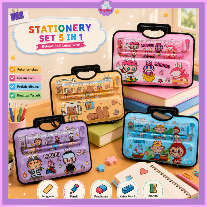 Jual Paket Alat Tulis Sekolah 5 In 1 Motif Labubu Capybara Kotak Pensil ...