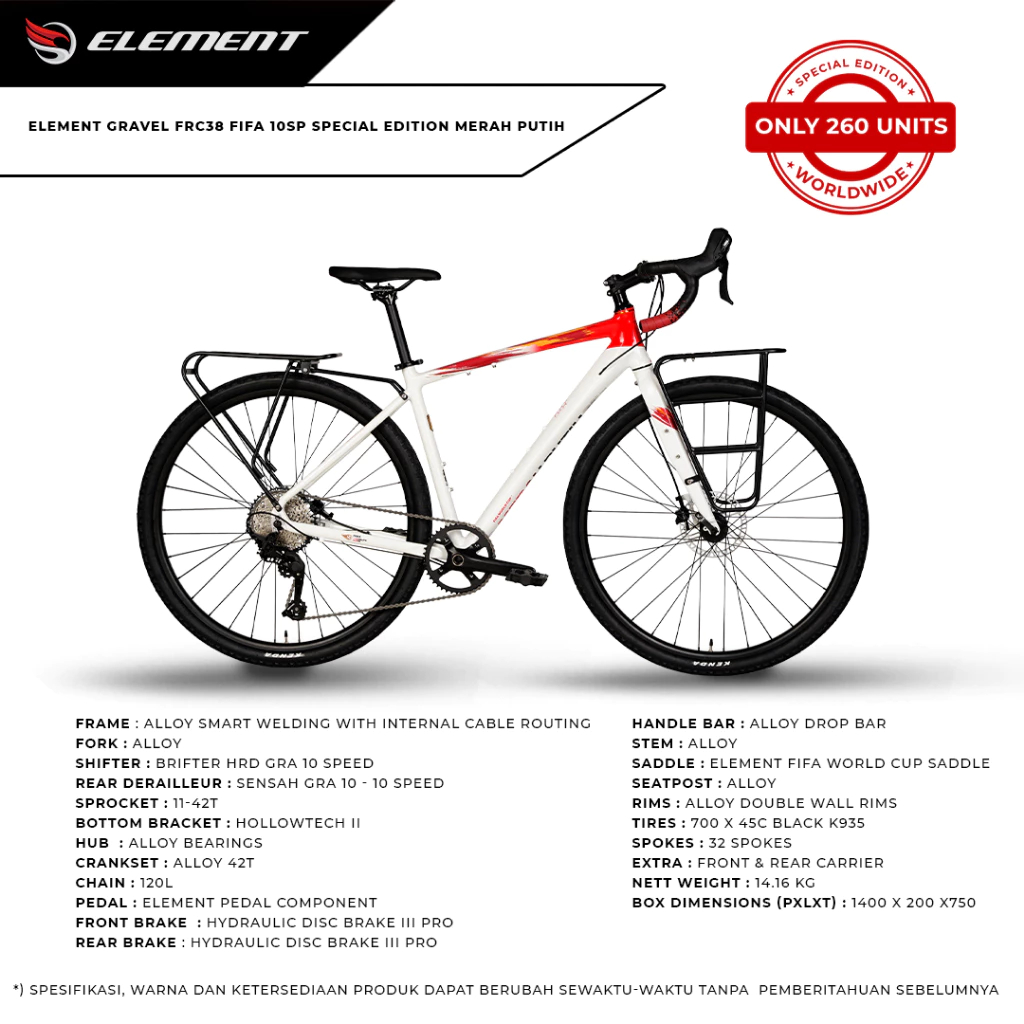 Jual Sepeda Gravel Element FRC 38 FIFA Special Edition Merah Putih ...