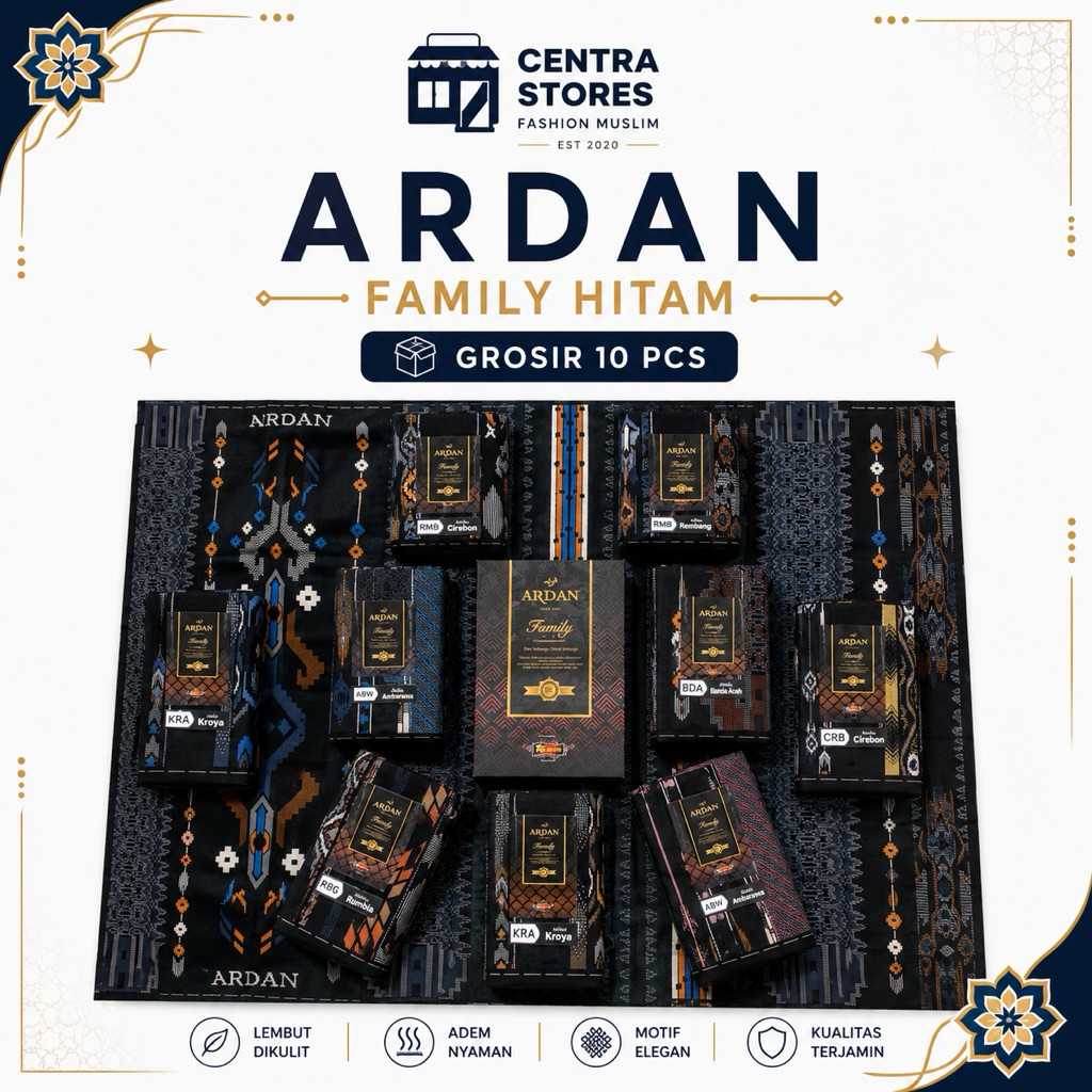Sarung Ardan Family Hitam GOLD Black Series Grosir 10 pcs By Ketjubung