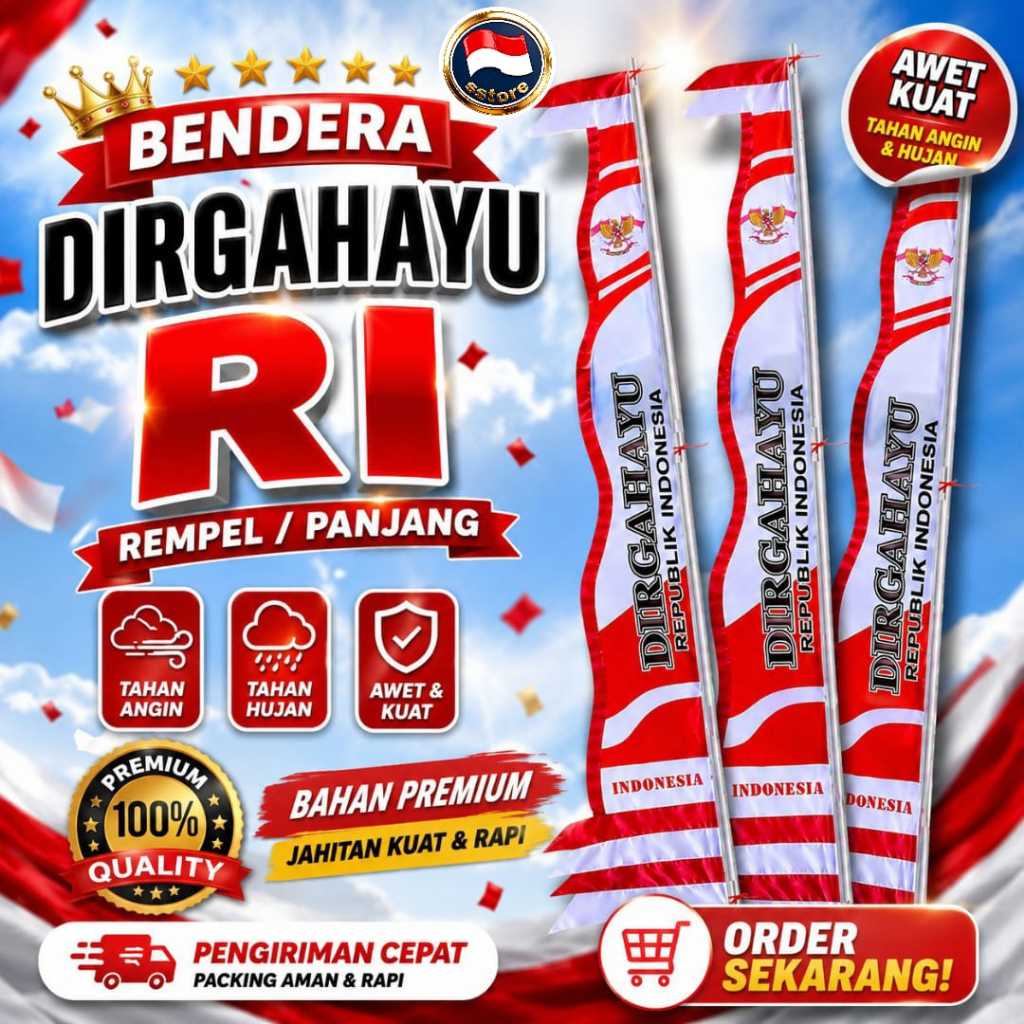 Bandir Bendera Dirgahayu RI Merah Putih Rempel Panjang Premium | Tahan Hujan & Angin | Hiasan 17 Agustus Kemerdekaan