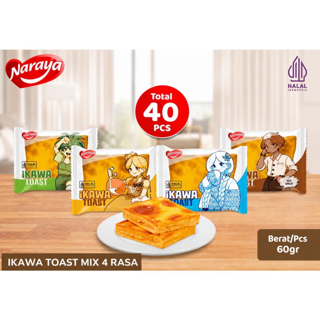 Jual NARAYA Ikawa Toast 1 Dus isi 40 pcs -Roti Panggang Mix 4 Rasa ...