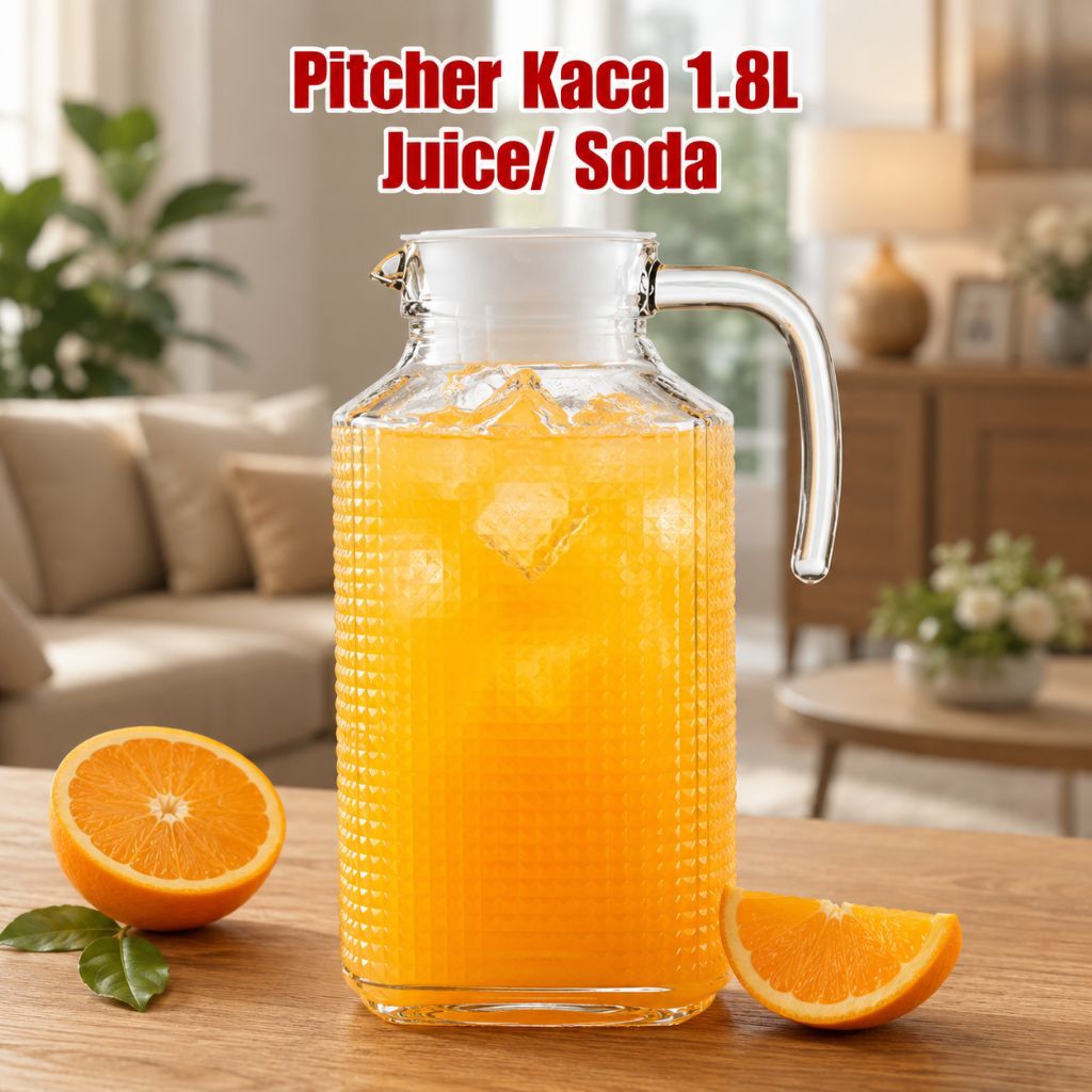 Jual PITCHER KACA 1.8L Motif Garis/ Pitcher Water Jug Kaca RED CHERRY ...