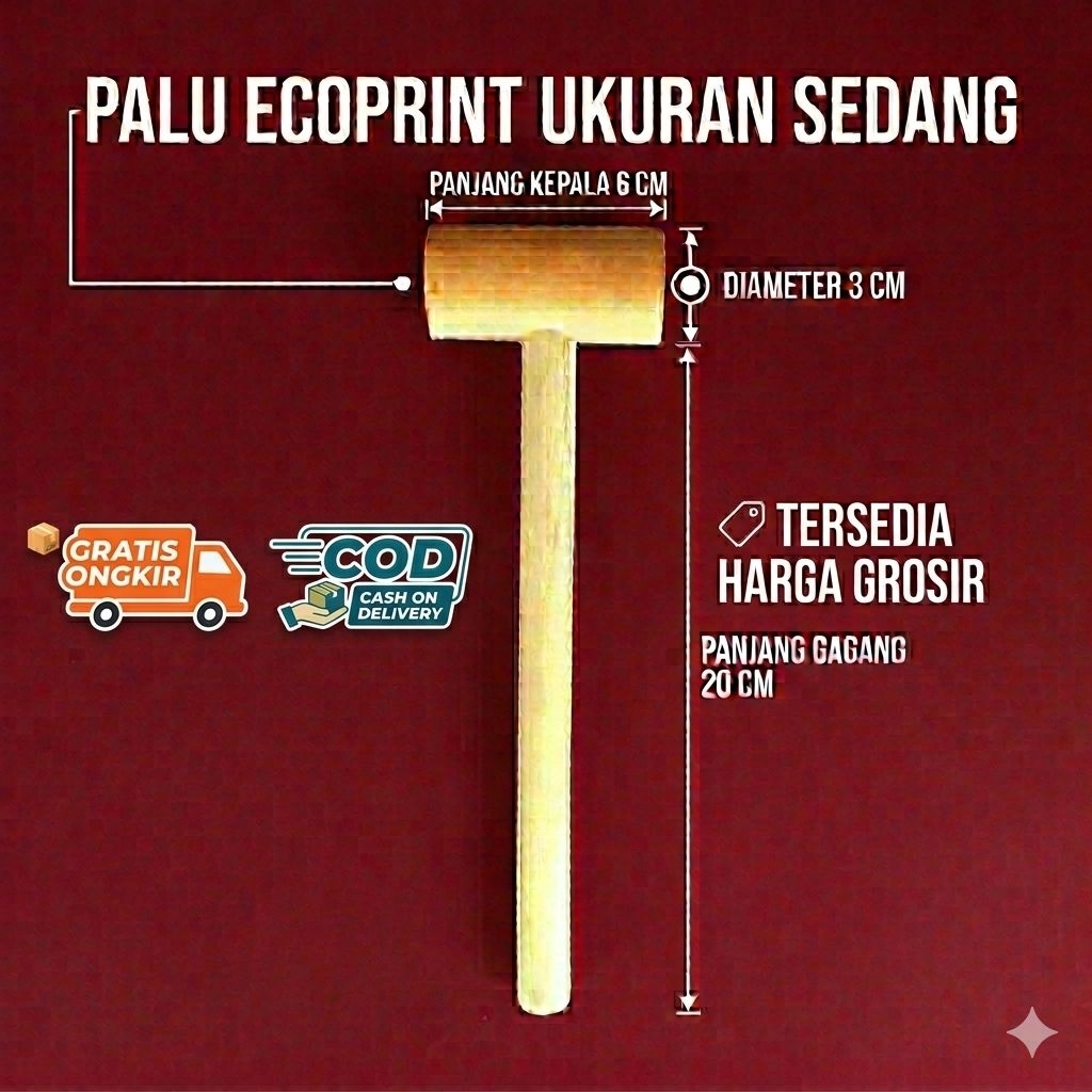 Palu Kayu Ecoprint Ukuran Sedang cocok untuk Prakarya anak TK, SD, SMP, SMA