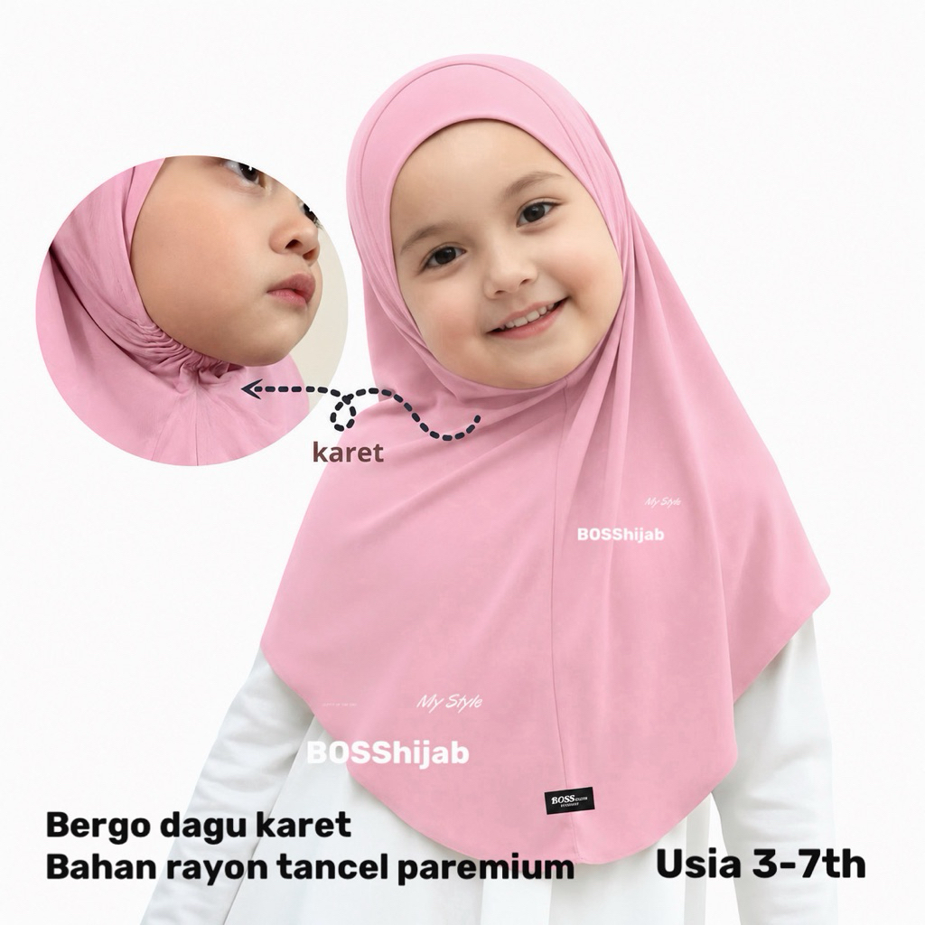 BOSShijab anak/ hijab anak sport kerut dagu karet ARSYLA RAYON usia 0 1 3- 6-12th tahun (allsize) bahan kaos rayon premium