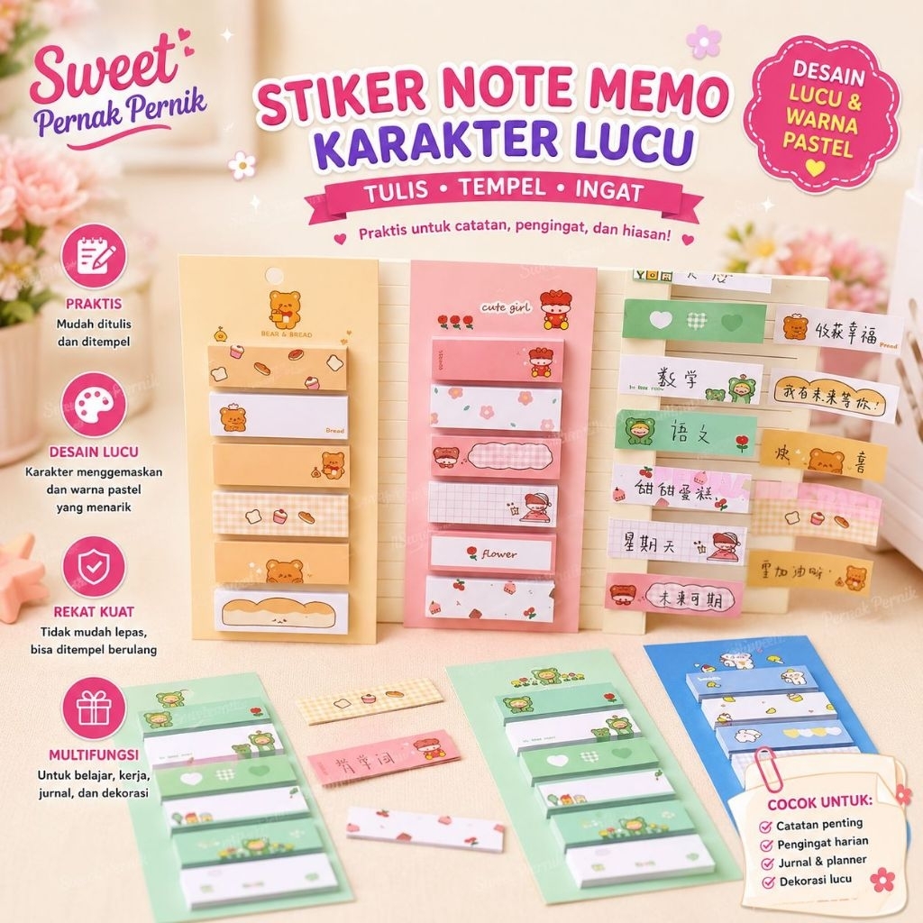 Jual Sticky Notes Motif Lucu 6 IN 1 Tempelan Kertas Catatan 120Lembar ...
