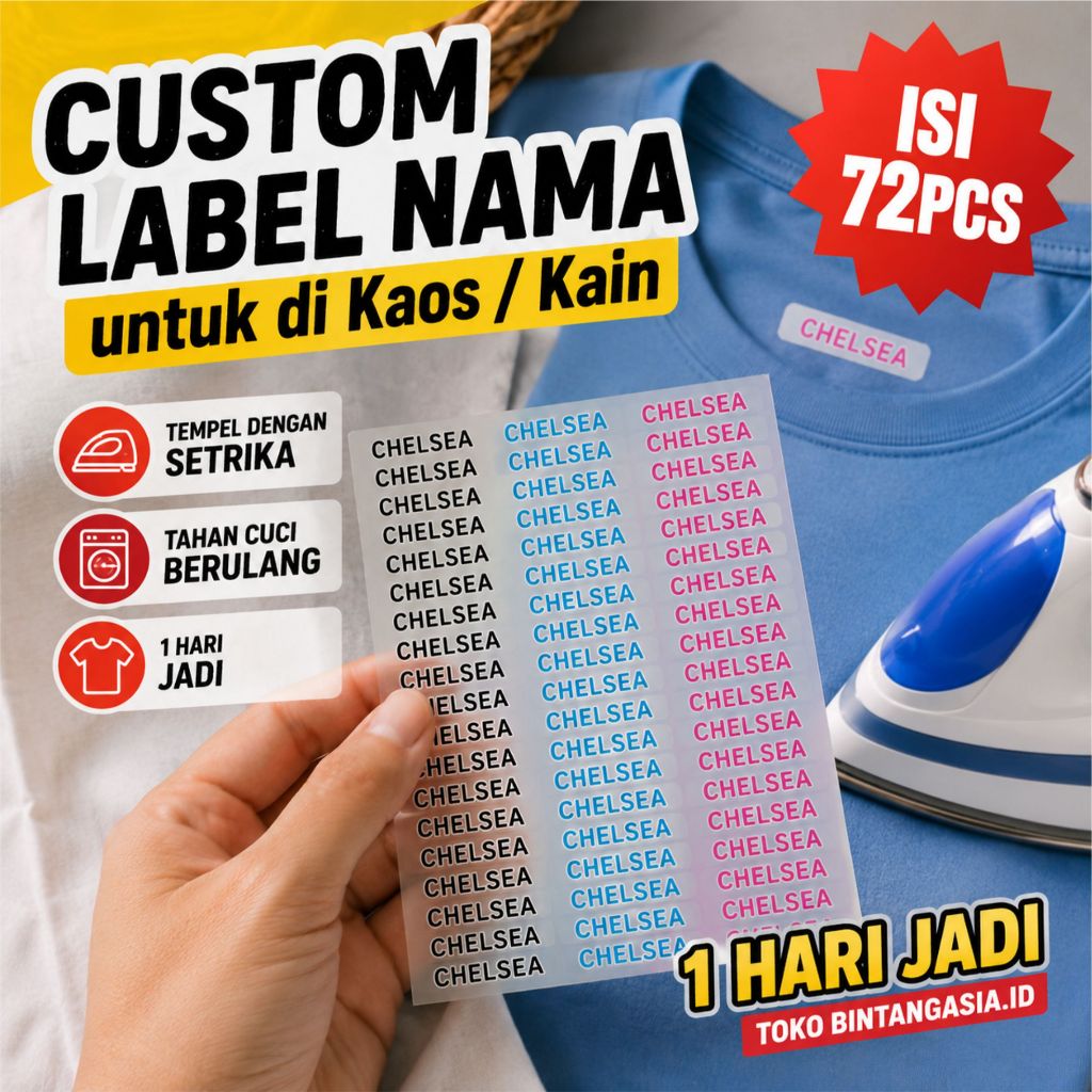 Jual TR139 Label Printing Sticker Nama Isi 72 Pcs Untuk di Kaos / Kain ...