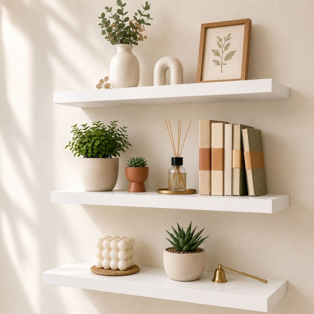 Rak Dinding Minimalis 3pcs Rak Tempel Kayu Aesthetic Kuat Dekorasi Kamar
