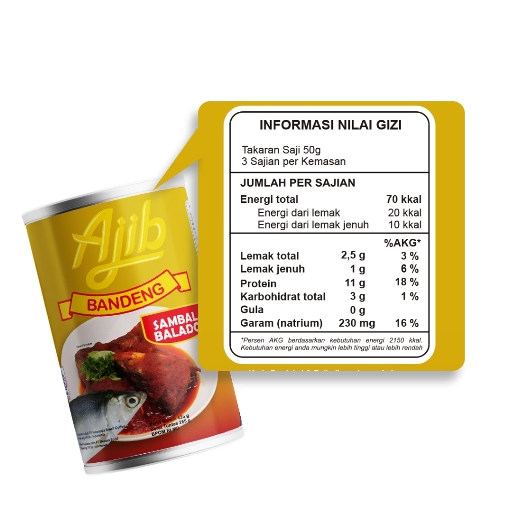 Ajib Bandeng Sambal Balado 425gr dalam kemasan kaleng siap santap