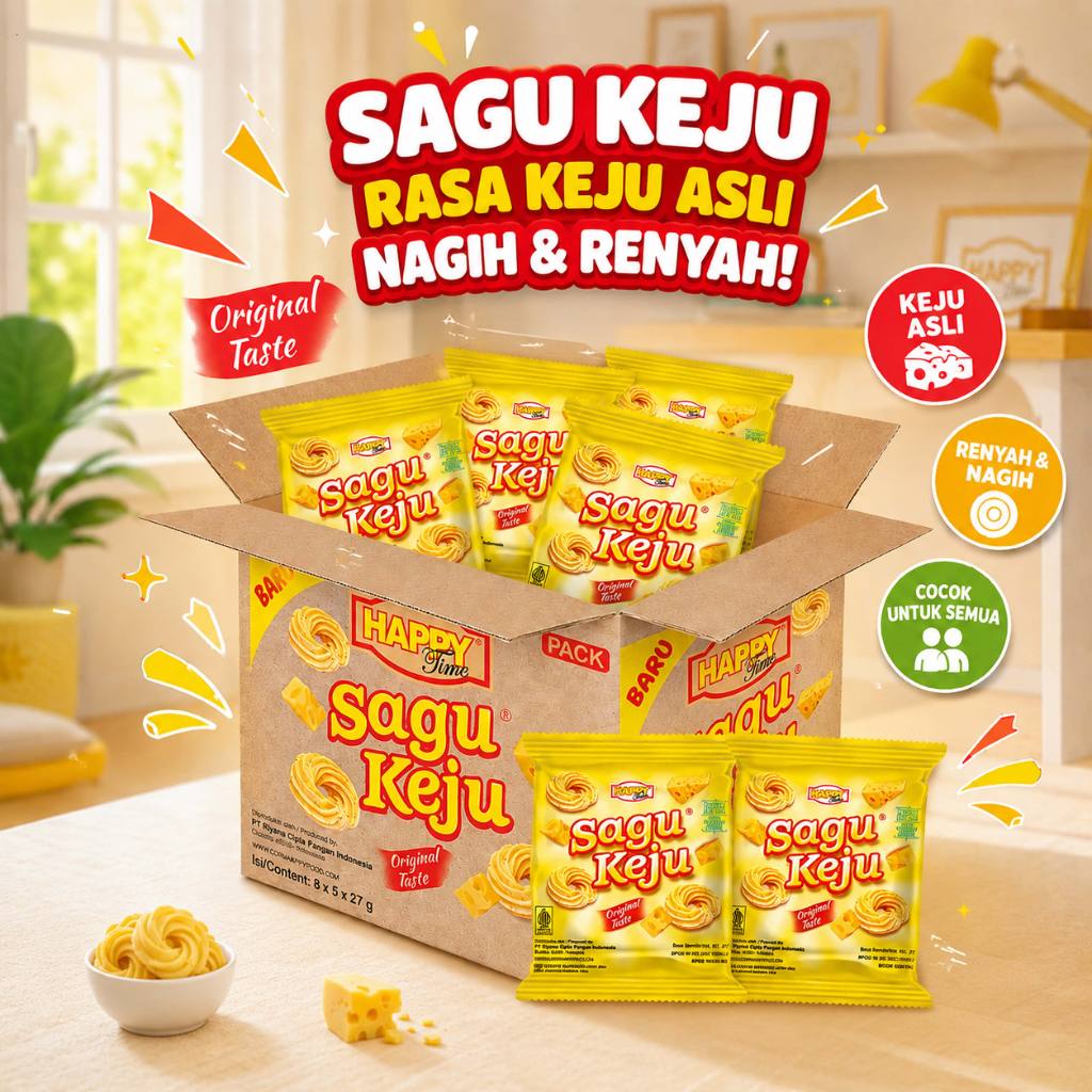 Jual HAPPY TIME - Sagu Keju Mini Snack Kue Kering 27gr (1 Karton ...