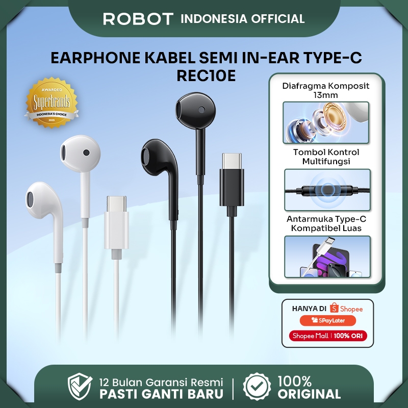 Jual ROBOT REC10E Earphone Type-C Semi In Ear Headset Kabel Mic HD ...