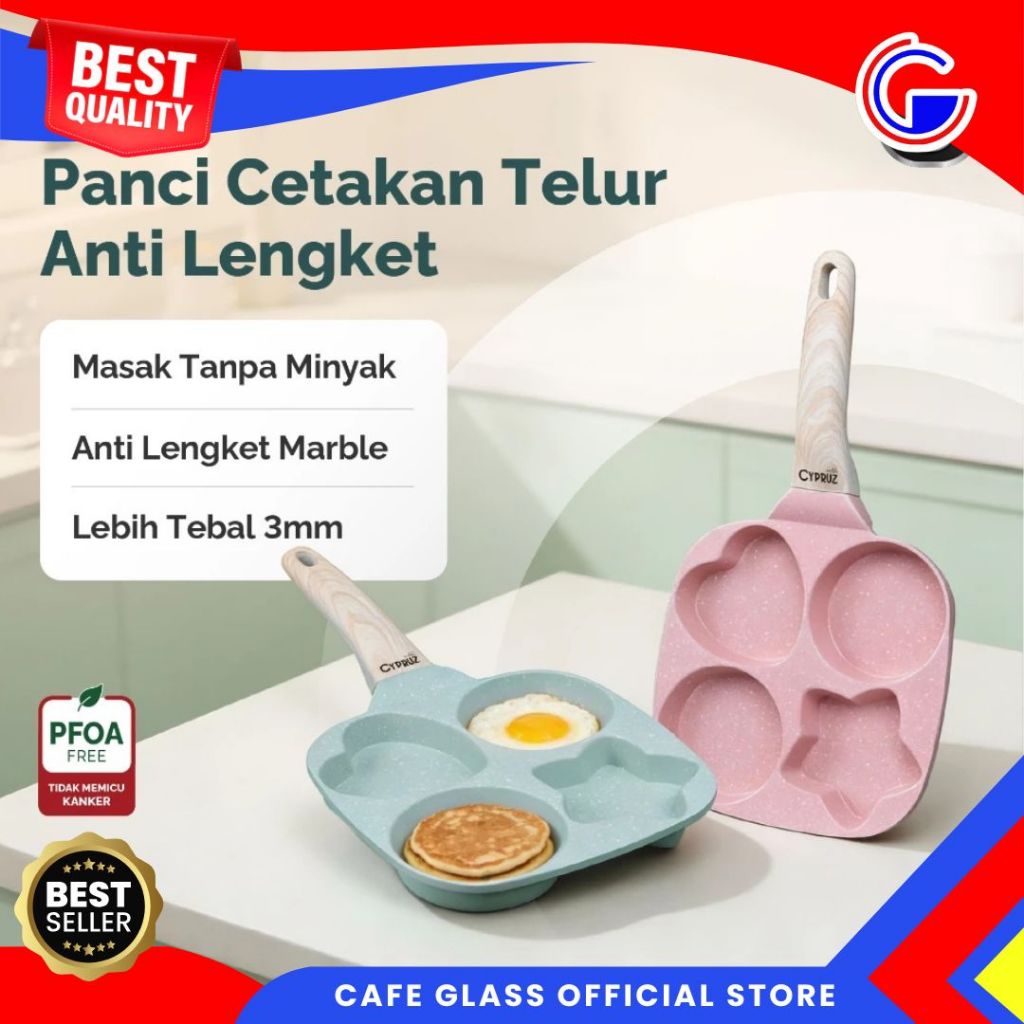 Wajan Telur Anti Lengket Lubang Heart & Star Series - Cypruz Tamagoyaki Egg Pan Marble Panci
