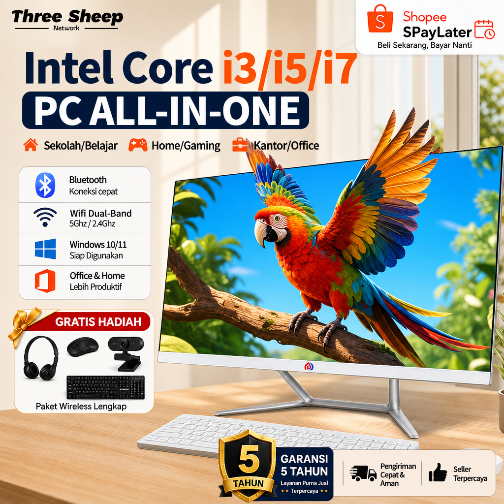 TSN PC All-in-One Komputer desktop PC Full set Intel Core i3/i7 Kantor, Untuk Rumah, Belajar, Gaming dan Hiburan19/22/24/27 Inch i5 computer desktop PC AIO,Gratis Keyboard dan Mouse! . Kemasan karton dan busa Rak Kayu Inklusif.Garansi 5 Tahun.
