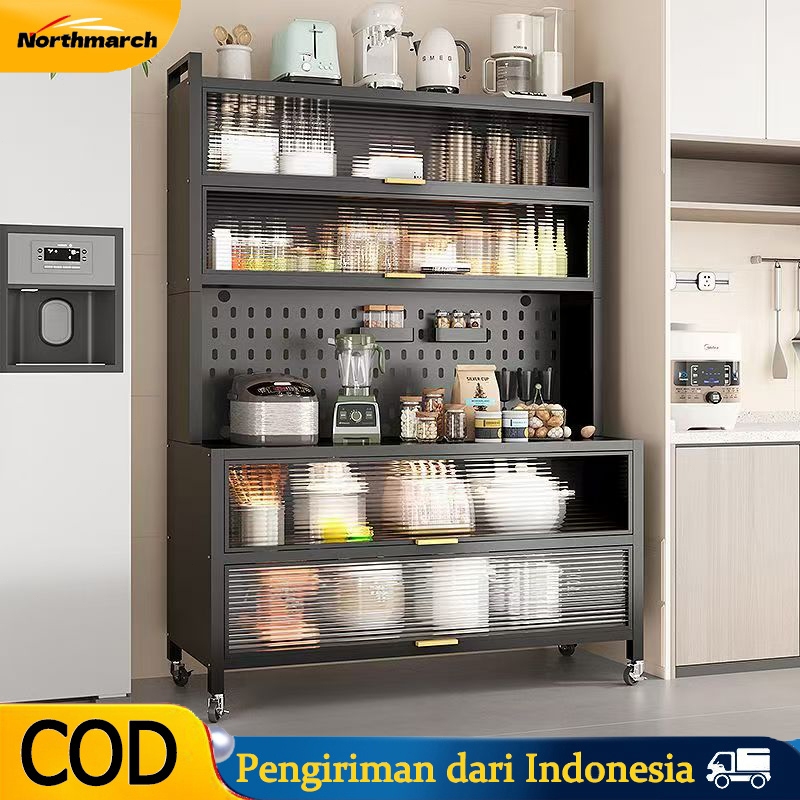 Northmarch Rak Dapur Lemari Dapur Dengan Pintu Rak Penyimpanan Microwave Oven Rak Dapur Serbaguna Rak Susun Rak Piring Wastafel