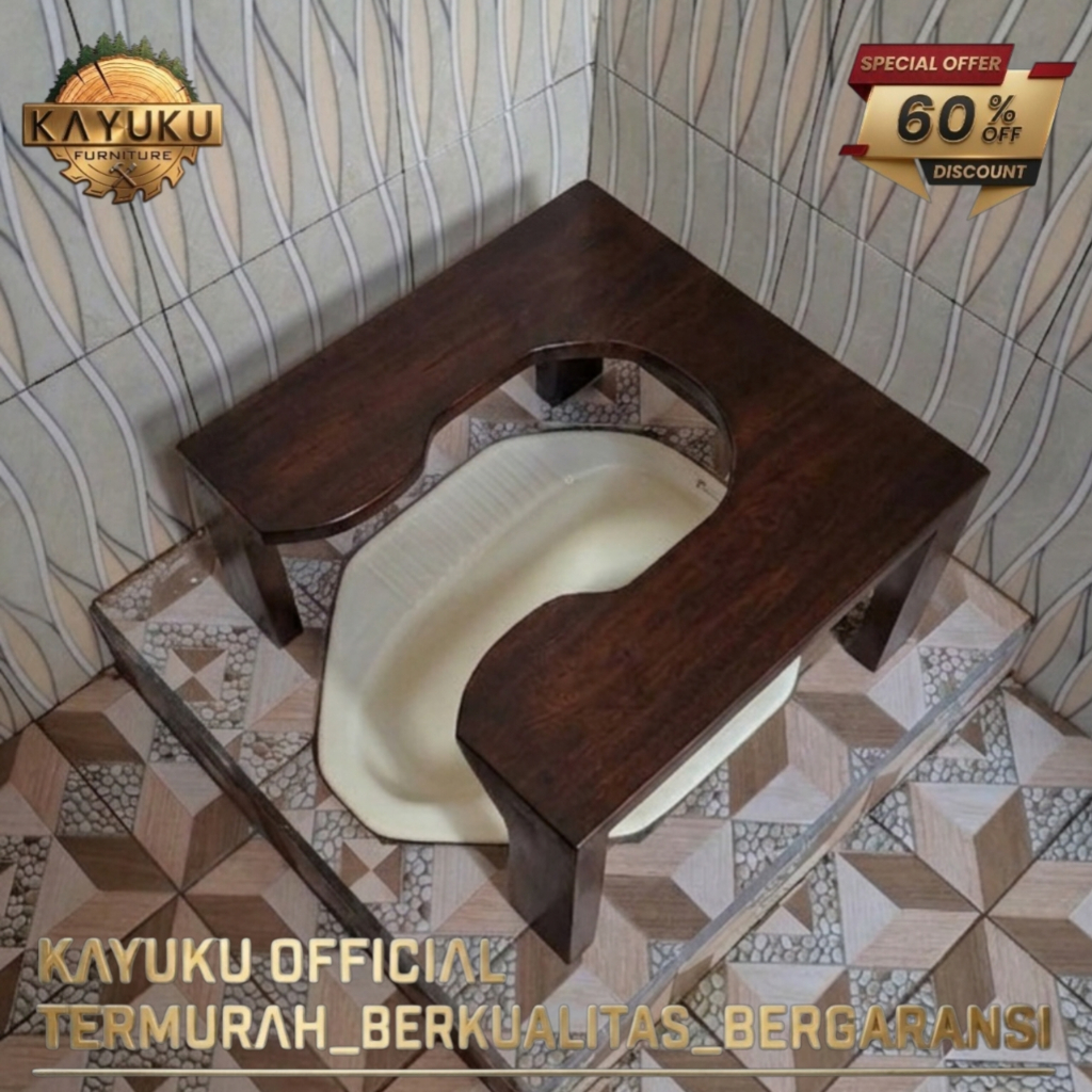 WC Duduk Portable Praktis dengan Bahan Kayu Mahoni Tebal dan Tahan Lama Kursi Toilet Duduk Portable Ibu Hamil Lansia Stroke Model A12 Coklat Salak