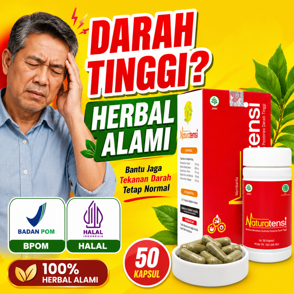 Naturatensi Obat Darah Tinggi Herbal Alami | Bantu Turunkan Hipertensi, Redakan Pusing & Leher Tegang | Naturafit 50 Kapsul Original
