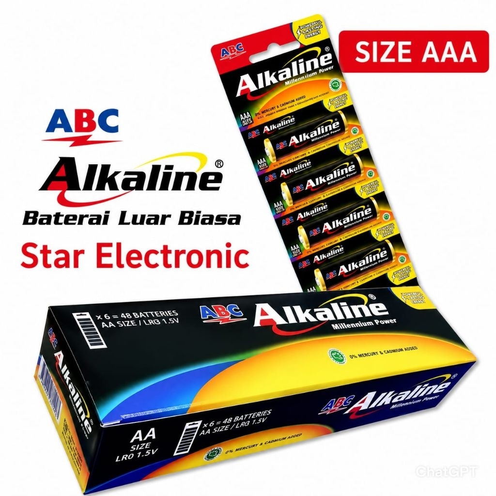 Jual Baterai ABC Alkaline original LR03/LR6 8R 1 box isi 48 pcs/6 ...