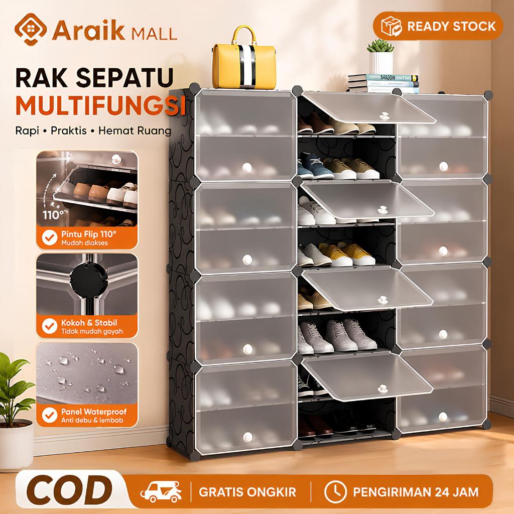 Rak Sepatu Tertutup 32 Susun, Rak Sepatu Minimalis Anti Debu Model Lemari - Hemat Ruang