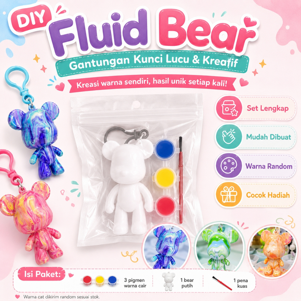 Gantungan Kunci DIY Fluid Bear Set Cat Akrilik Mainan Edukasi Anak Kreatif Hadiah Ulang Tahun