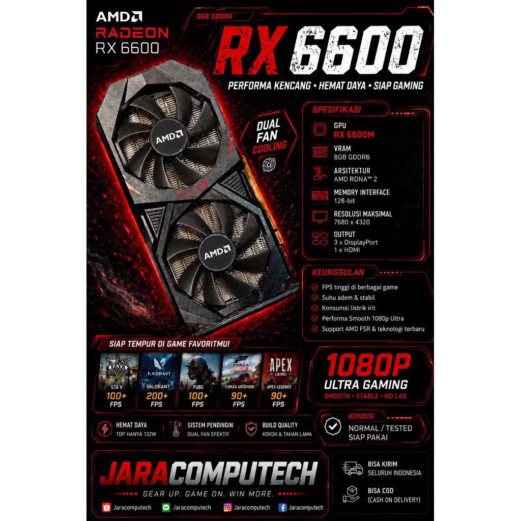Jual VGA Card radeon RX 6600 8GB Gddr6 Original | Shopee Indonesia
