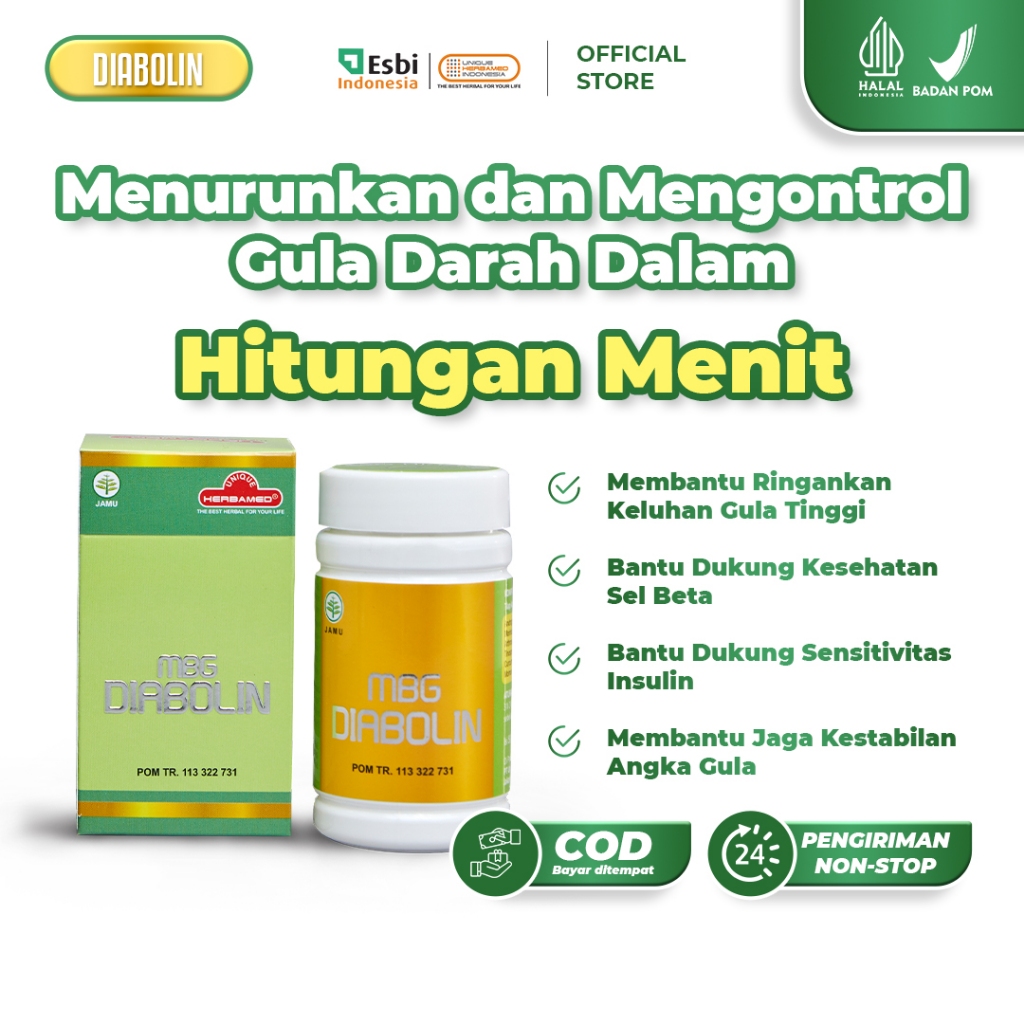 DIABOLIN Original - Herbal Diabetes No. 1 | Menurunkan & Mengontrol Gula Darah | Menjaga Kesehatan Pankreas | Produksi Hormon Insulin