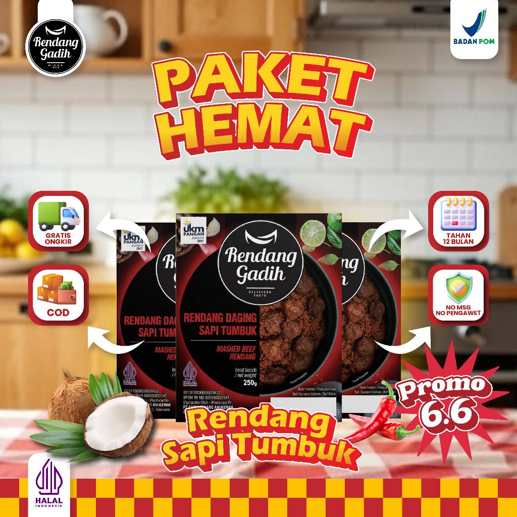 Jual Rendang Gadih - Paket 3 pcs Rendang Daging Sapi Tumbuk @ 250 g ...
