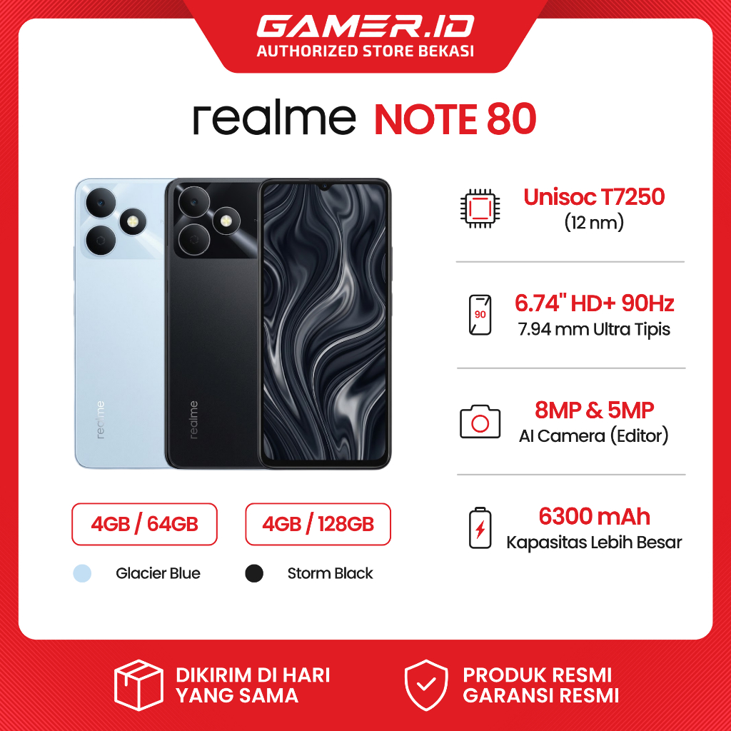 REALME NOTE 80 4GB 128GB 6300mAH 15W CHARGE 6.74 HD+ GARANSI RESMI 1 TAHUN