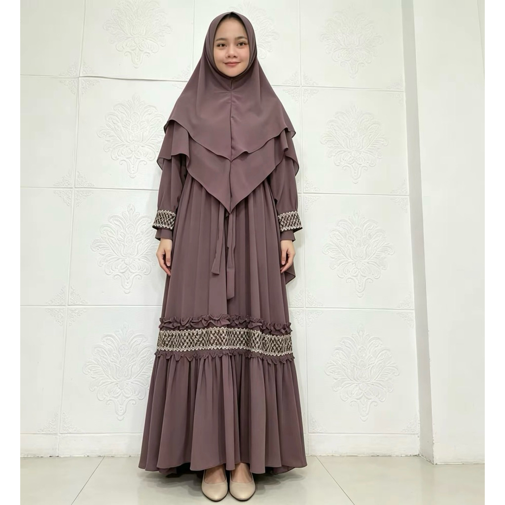 Jual Gamis Syari Ceruty Mix Renda Depan dan Tangan | Gamis Syari Busui ...