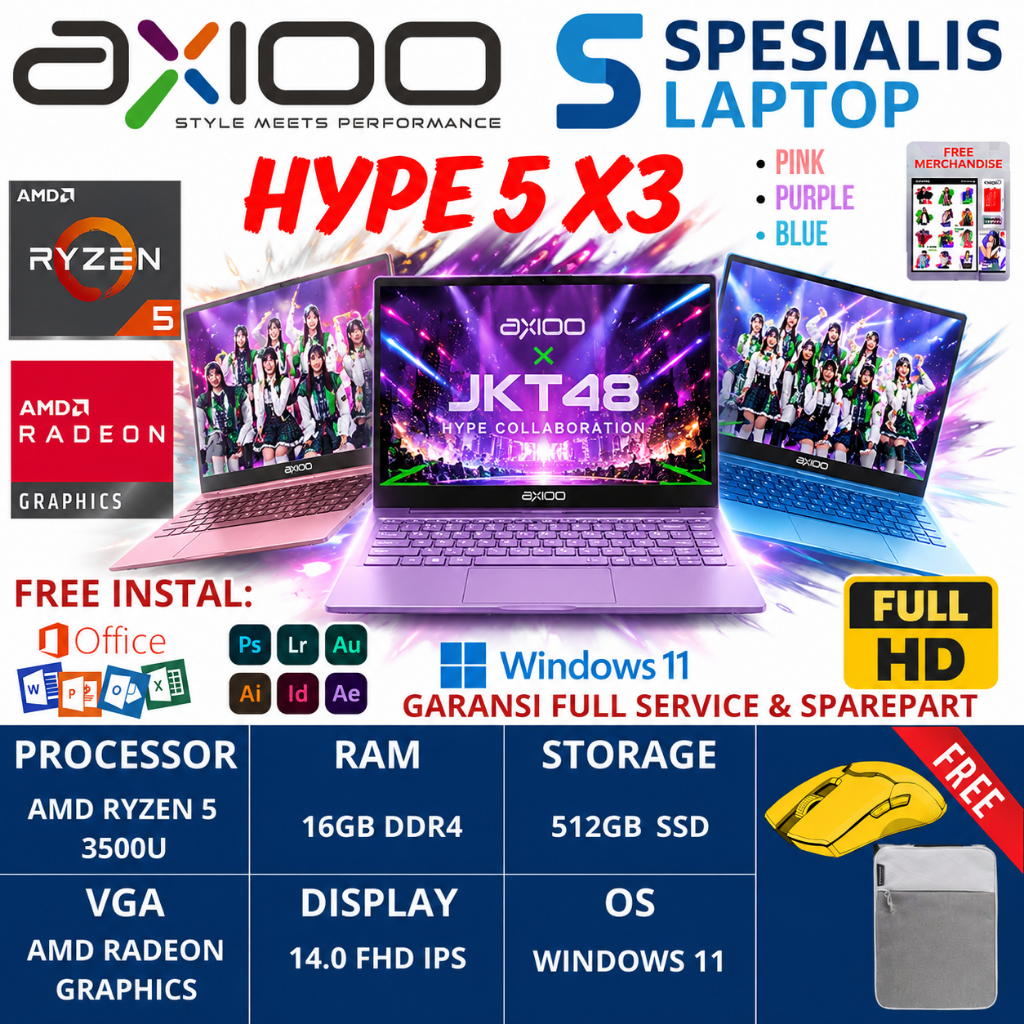 Jual LAPTOP AXIOO HYPE 5 AMD X3 LOLIPOP EDITION RYZEN 5 7430U RAM 8GB ...