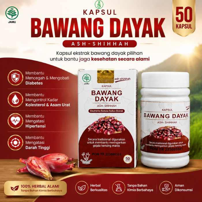 (BPOM) BAWANG DAYAK KAPSUL ASH SHIHHAH ORIGINAL UNTUK DIABET/HIPERTENSI/DARAH TINGGI/KENCING MANIS